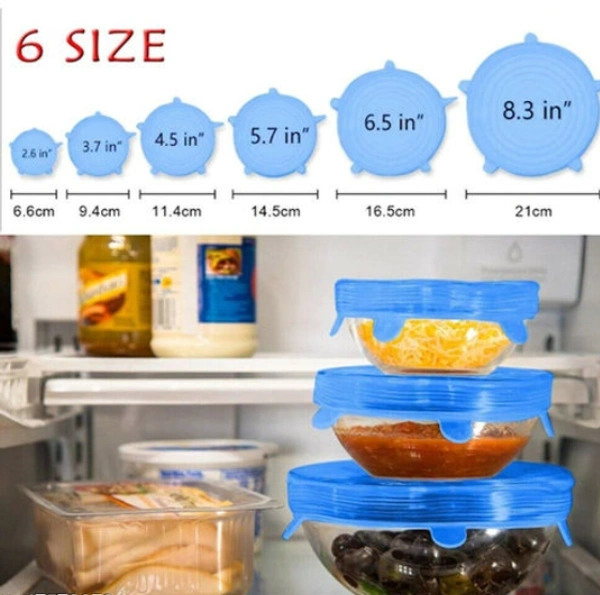 6Pcs Silicone Stretch Preserve Pot Bowl Fruit Lid for Fridge Microwave Food Container Cover  - Silicon,  Clips & Lids, 6pieces